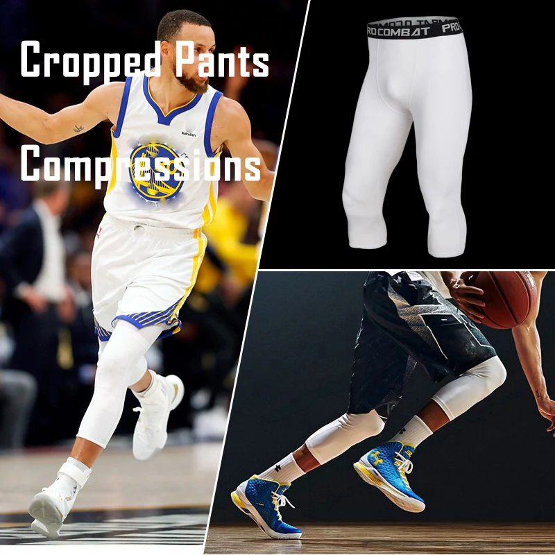 

Men's Running Sports Tights Pants Basketball 3/4 Cropped Compression Leggings Gym Fitness Sportswear Trousers For Three Quarter