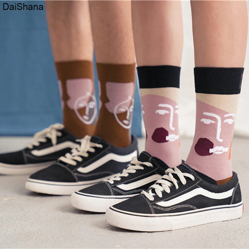 3Pairs Unisex Couple Harajuku Funny Men Winter Cotton Socks Retro Art Revival Leaf Drama Spaceship Street Fashion Women Socks