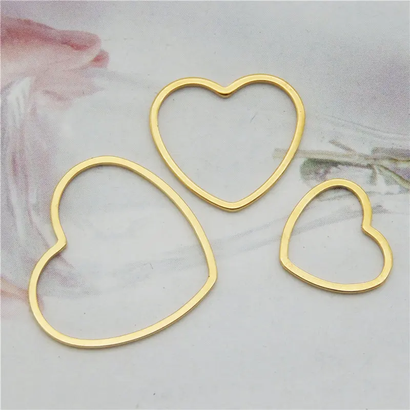 Julie Wang 12PCS Hollow Heart Shape Charms Stainless Steel Geometric Pendant Earrings Jewelry Making Accessory