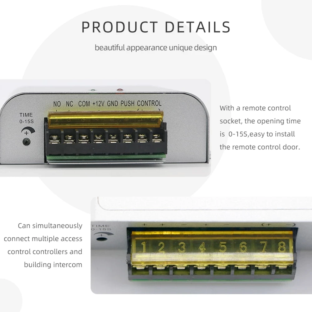 Jeatone DC 5V Access Control Power Supply Switch 5A Time Delay Adjustable AC100V-260V Input NO/NC Output Video Intercom