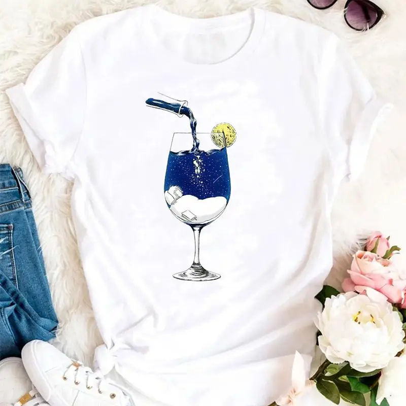 Women Summer Wine Funny 90s Trend Style Tshirts Cartoon Fashion Short Sleeve Clothes Stylish T Top Lady Print 2021 Tee T-Shirt