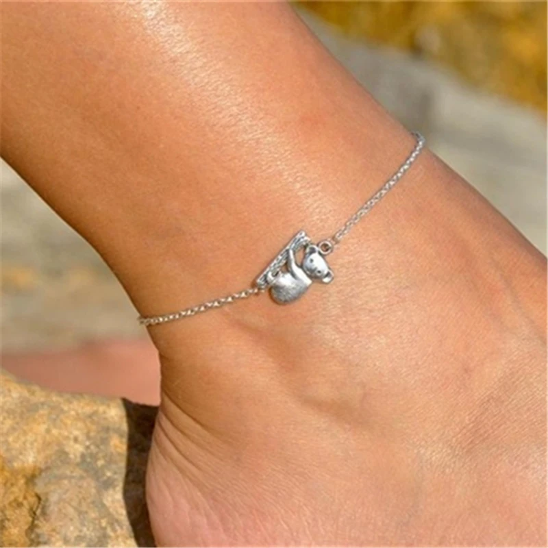 Koala Anklet Silver Color Koala Bear Charm Ankle Bracelets for Women Koala Jewelry, Zoo Animal, Silver Plated Foot Jewelry