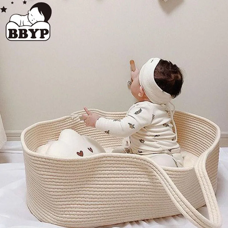 Portable Baby Moses Basket Carrier Cotton Rope Woven Crib Newborn Sleeping Bed Cradle Bassinet Nursery Decoration