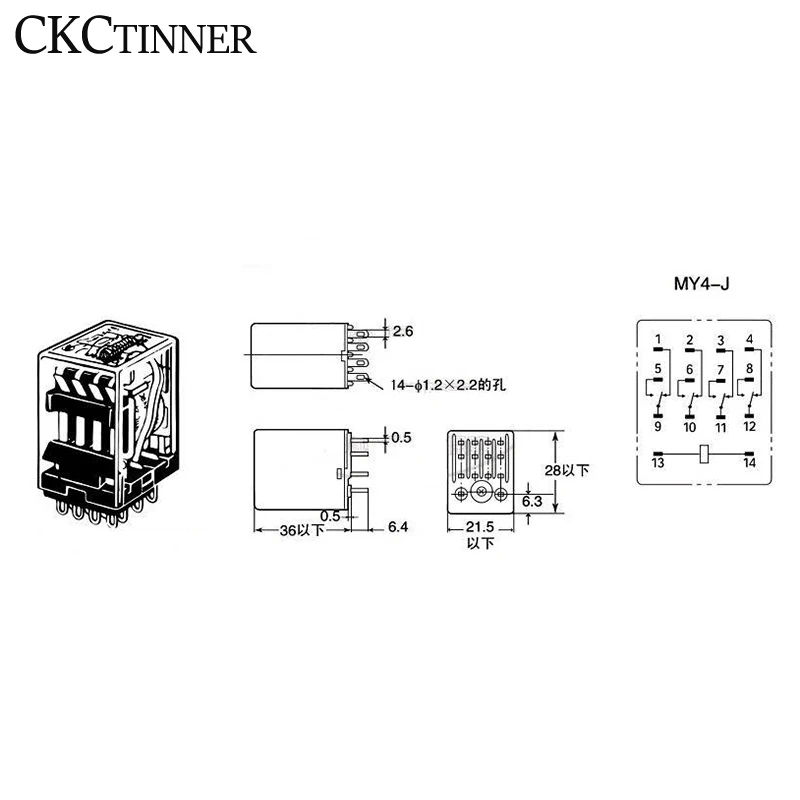 1pcs HH54P MY4NJ plug-in relay PYF14A DC12v 24v AC 110v 220v  5A silver contact 14pins 4PDT rele socket