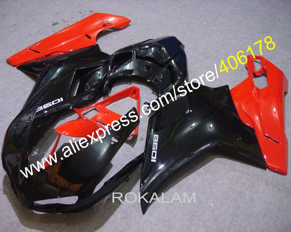 

Гоночные обтекатели для Ducati 1098 848 07-11 1198 2007 2008 2009 2010 2011, красно-черные обтекатели из ABS (литье под давлением)