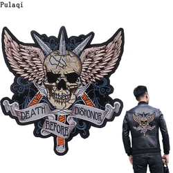 Pulaqi Big Rock Skull Patch Embroidered Patches Iron On Stripes For Clothes Jacket Ironing Patches Motorcycle Big Letter Badges