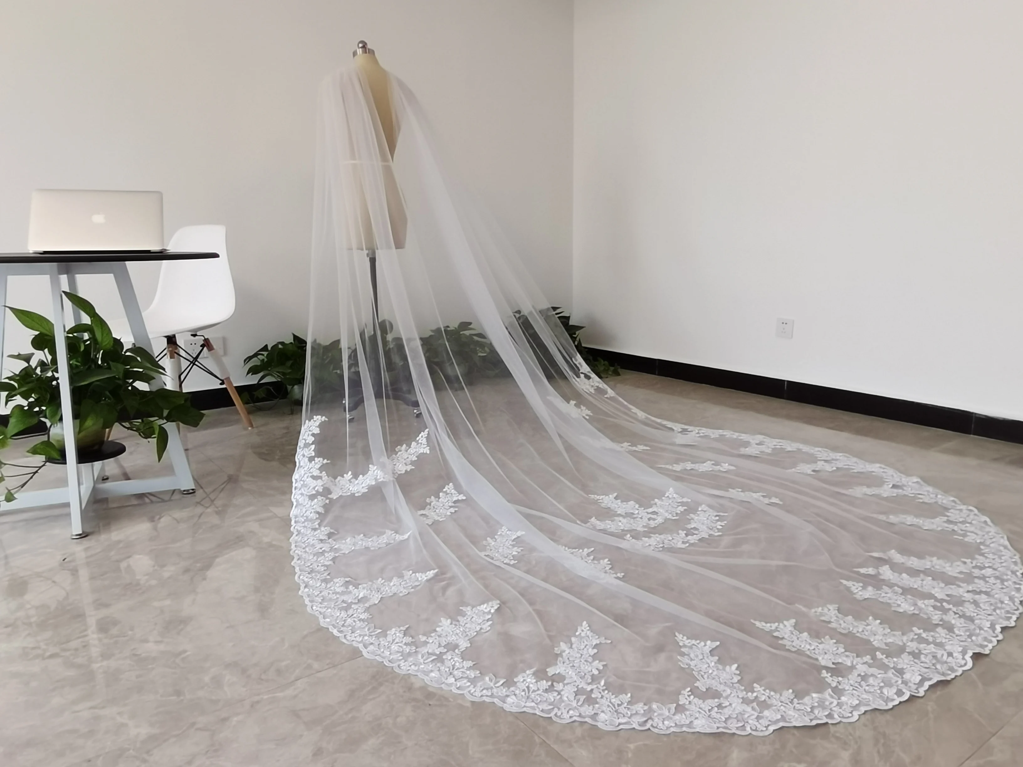 3M Cathedral Wedding Shawl Veil White/Ivory lace Tulle Lace coap ,Bridal Shawls lace Veils