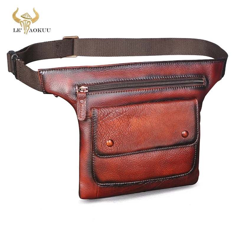 NEW Quality Leather Men's Vintage Travel Fanny Waist Belt Bag Pack Satchel Sling Bag Design Phone Cigarette Case Pouch Male 3117