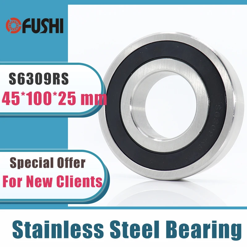 

1PC S6309RS Bearing 45*100*25 mm ABEC-3 440C Stainless Steel S 6309RS Ball Bearings 6309 Stainless Steel Ball Bearing