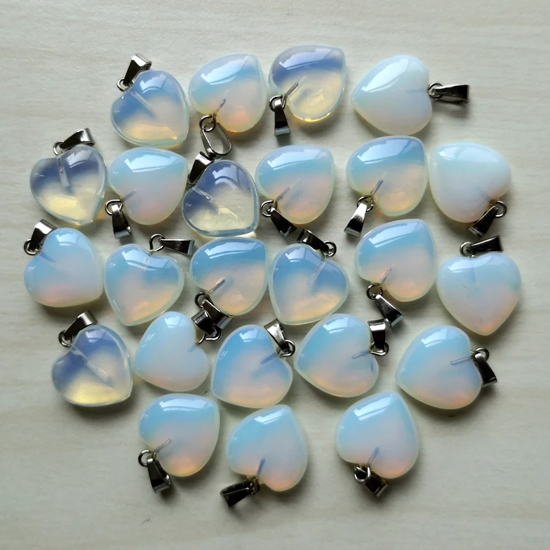 opal natural stone heart pendant Necklace for jewelry making 15MM Charm Fashion Accessories 50PCS