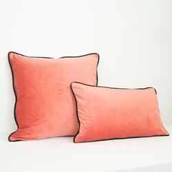 Piping Design Light Orange Red Velvet Cushion Cover Pillow Case Soft Throw Pillow Cover No Balling-up Without Stuffing