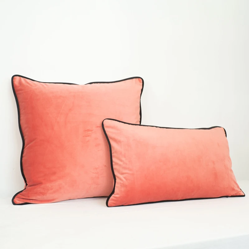 Piping Design Light Orange Red Velvet Cushion Cover Pillow Case Soft Throw Pillow Cover No Balling-up Without Stuffing