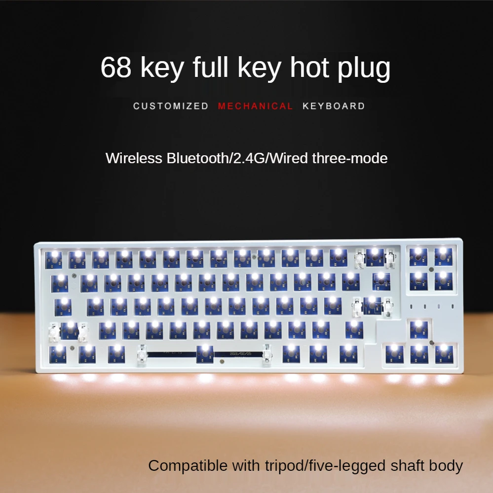 Hot-swap Kit DIY AWS68 key Wireless Bluetooth 2.4G Three-mode Mechanical Keyboard Hot-swappable Axis Customized Kit Backlight