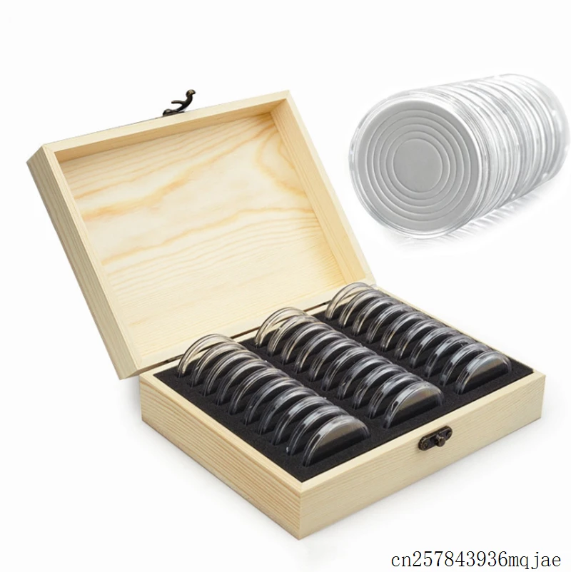 15 Sets Coin Storage Box Collection Case Wooden Display Adjustable Container Commemorative Capsules Home Supplies