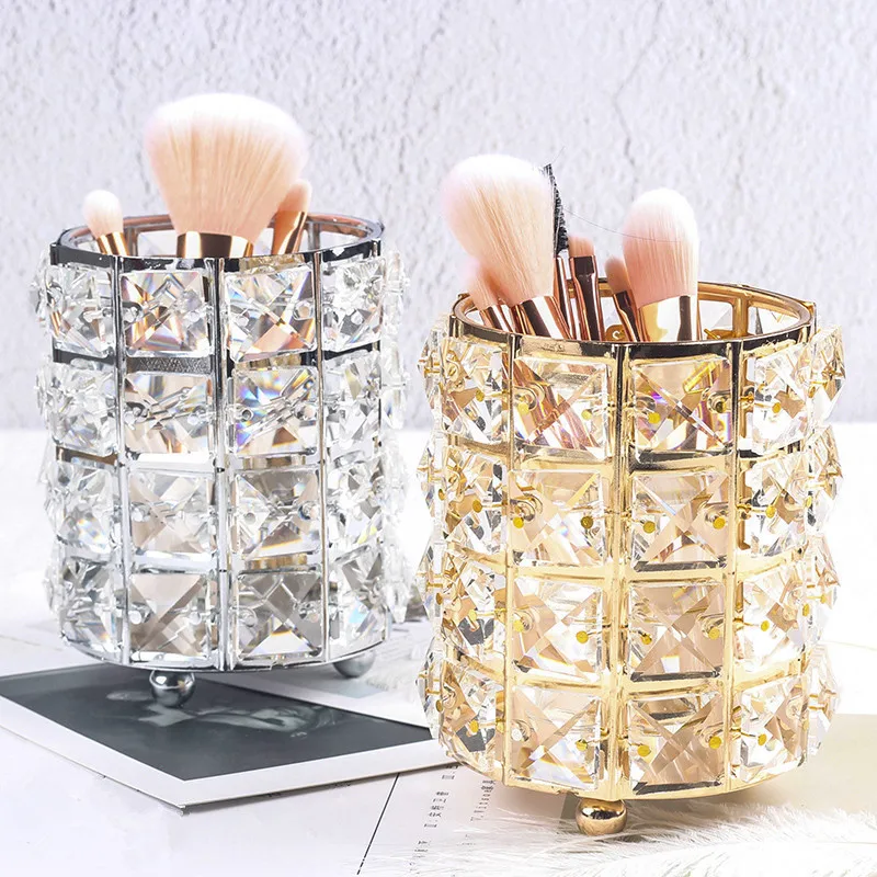 Fashion Women Makeup Brush Bucket Crystal Makeup Brush Organizer Storage Bucket Eyebrow Pencil Pen Cup Tools Container