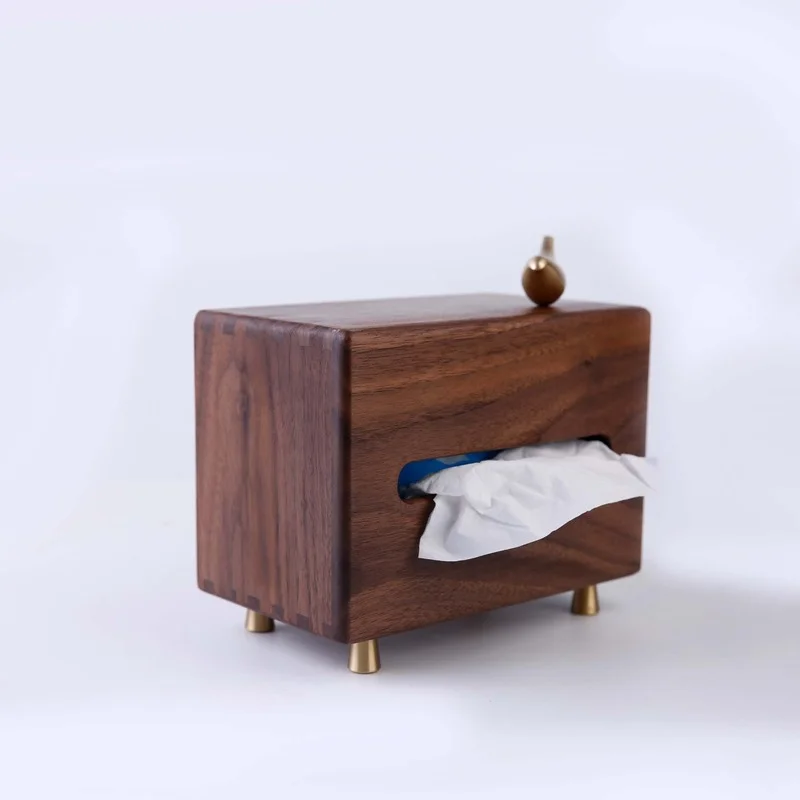 

European Vintage Tissue Box Cover Golden Bird Decorative Black Walnut Pumping Paper Storage Boxes Dining Table Napkin Holder