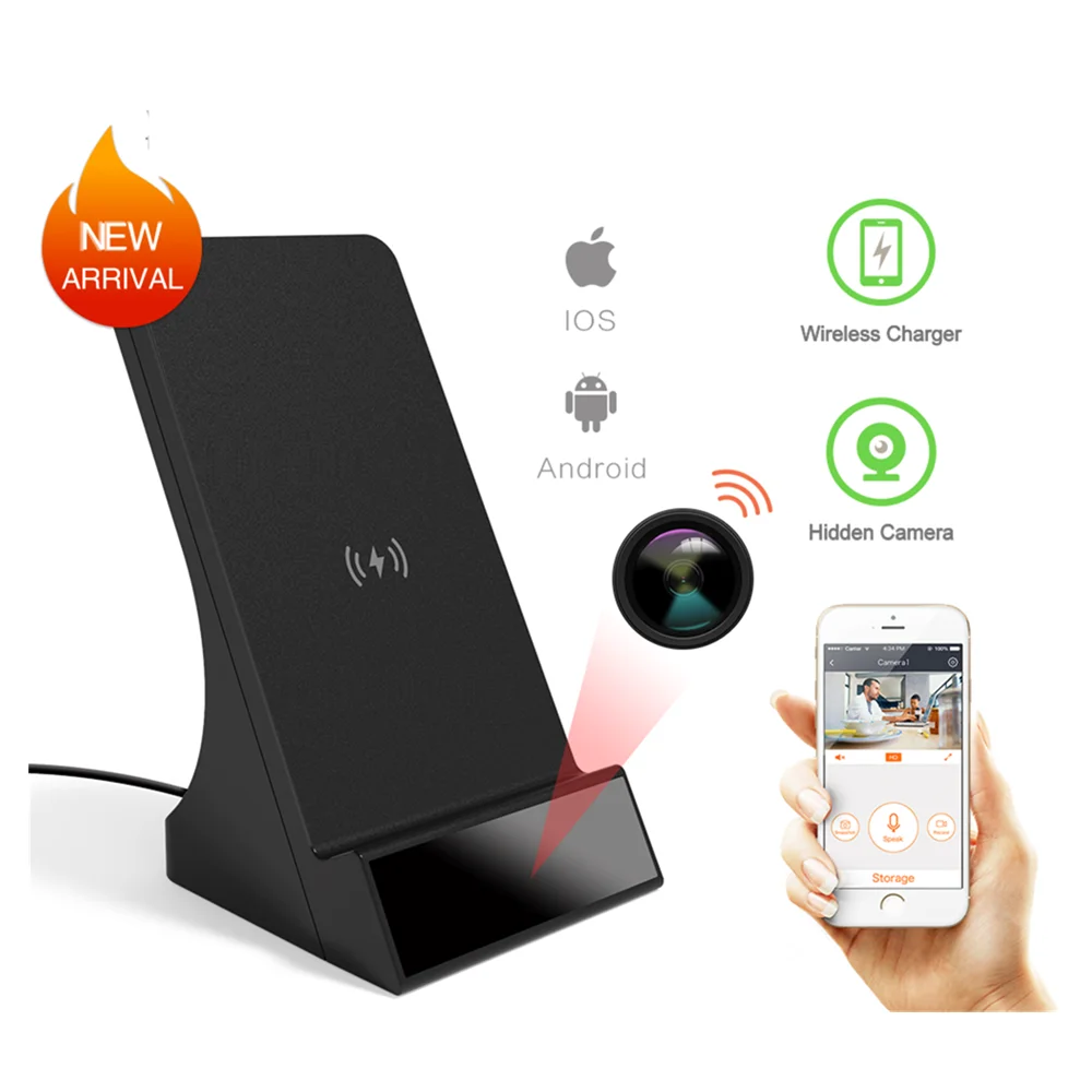 Mini IP Camera Wireless Charger Camera for Mobile Phone 1080P Full HD Audio Infrared Night Vision Camcorder with Invisible Lens