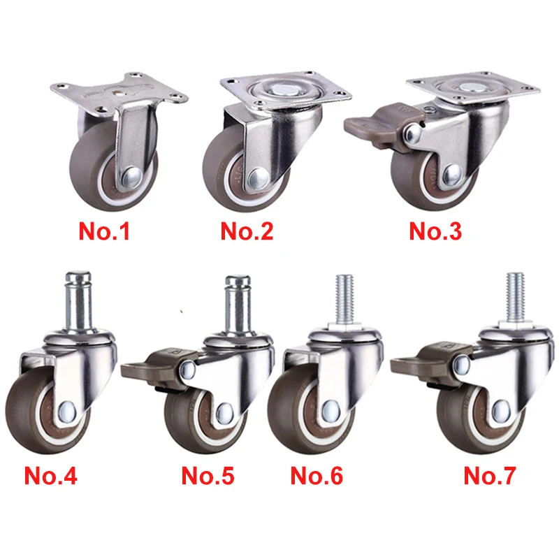 4Pcs Ultra Quiet Swivel Rubber Wheel 1.5 Inch With Brake Cabinet Furniture Casters Brake Wheel Trolley TPE Caster Wheel