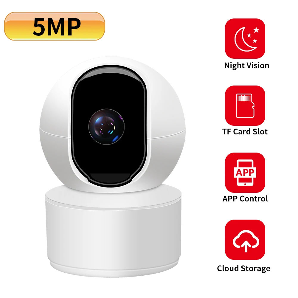 N_eye 5MP HD Home Security IP Camera Two Way Audio Wireless Mini Camera Night Vision CCTV WiFi Camera Baby Monitor IR Night Cam