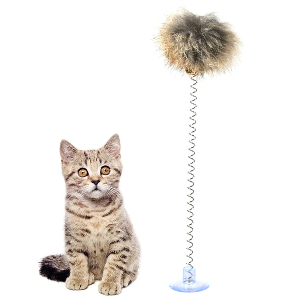 1pc Cat Teaser Toy Interactive Plush Cat Spring Wand Kitten Toy Ball With Sucker Bell Pet Supplies Pet Accessories