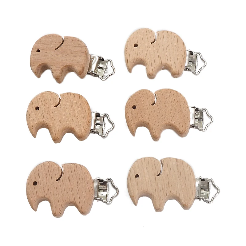 

Chenkai 5PCS Elephant Wooden Clip Food Grade Beech Wood Dummy Clip for Baby Teething Pacifier Chain Holder DIY Gift Accesories