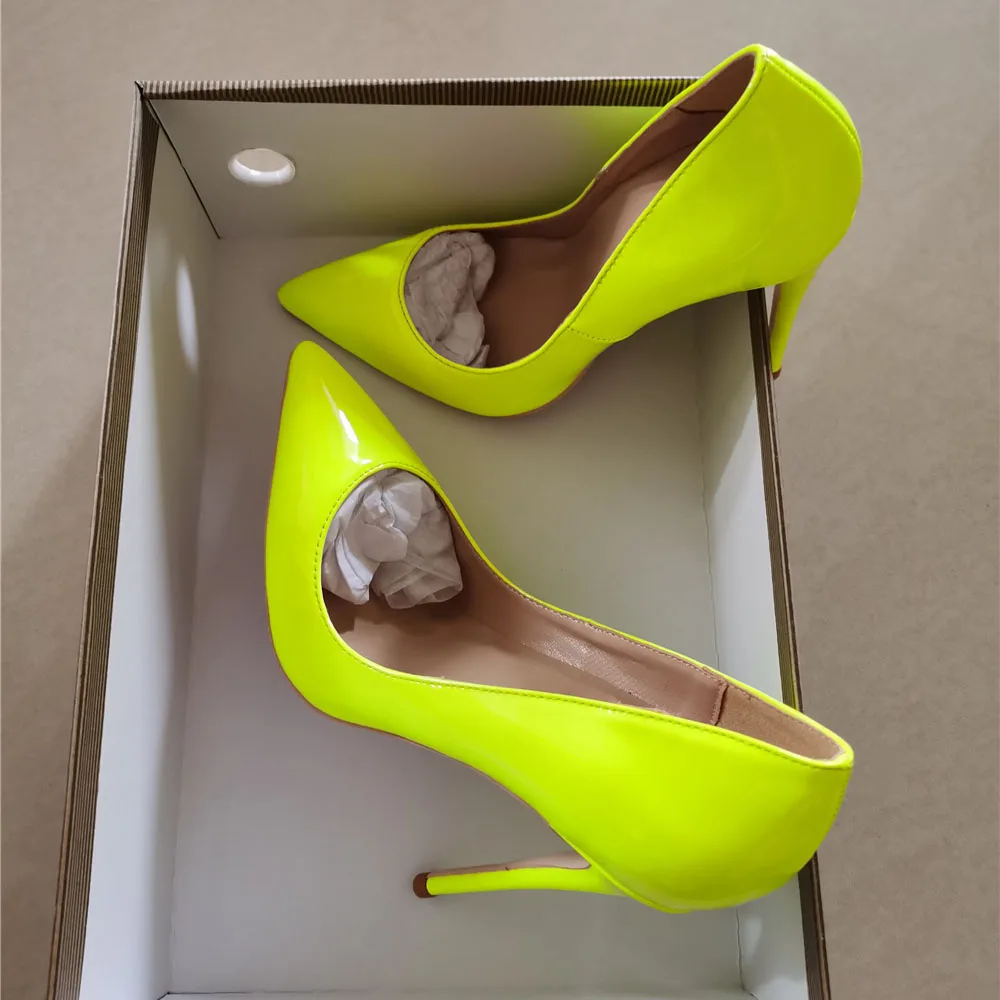 Fashion Lemon Yellow Woman Pumps Pointed Toe Thin High Heel Slip On Party Shoes 12cm 10Cm 8Cm Lady Shoes