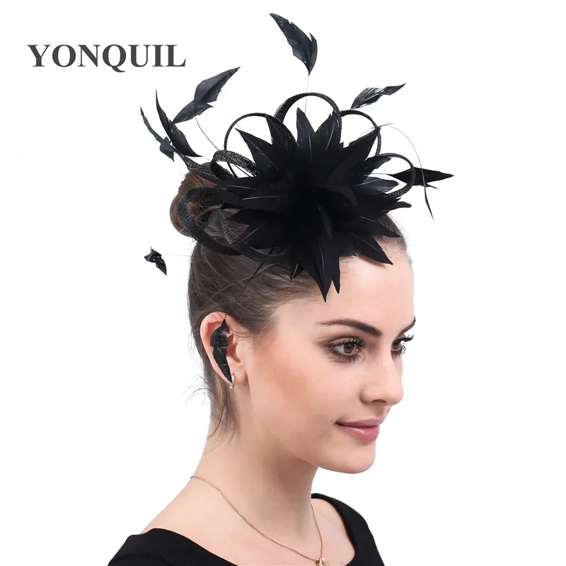 Elegnt Bride Wedding Headwear Feather Flower Hair Fascinator Accessories Hair Pin For Women Ladies Mariage Headdress Hat Fashion