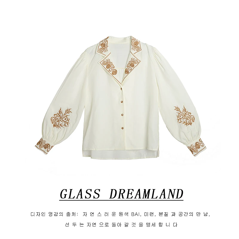 New Women Luxury Vintage Embroidery Floral Blouses Long Lantern Sleeve Shirts Woman Party Nice Elegant Blouses Tops NS709