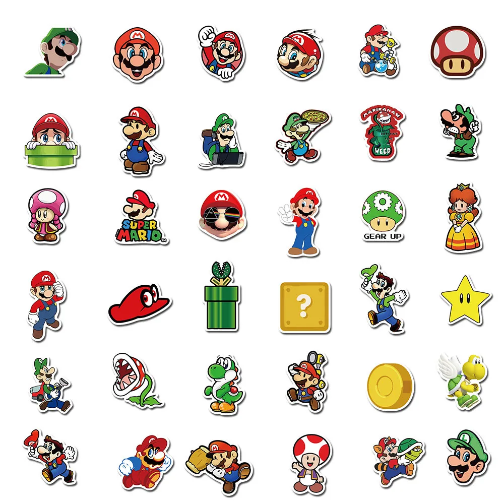 100PCS Super Marios Game Stickers IY Bike Travel Luggage Phone Guitar Laptop Classic Cartoon Sticker Decals Fun for Kid Toys