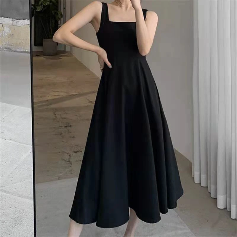 Black Women Vest Dress 2022 Summer Loose Thin Sexy Fascinating Inside Cami Party Dresses Outfit Korean Fashion Elegant Clothing