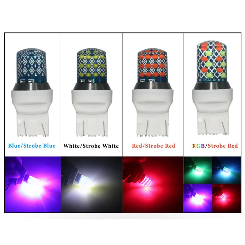 2pcs Strobe T20 7443 Brake lights W21/5W 7443 COB silica gel Car Signal Lamp Flashing stoplight RGB Warning taillights red blue