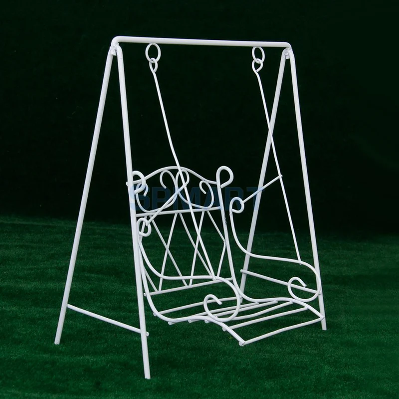 1/12 Dollhouse Miniature Garden Furniture White Metal Swing European Style For Doll House Accessories Toy Gift WG010B