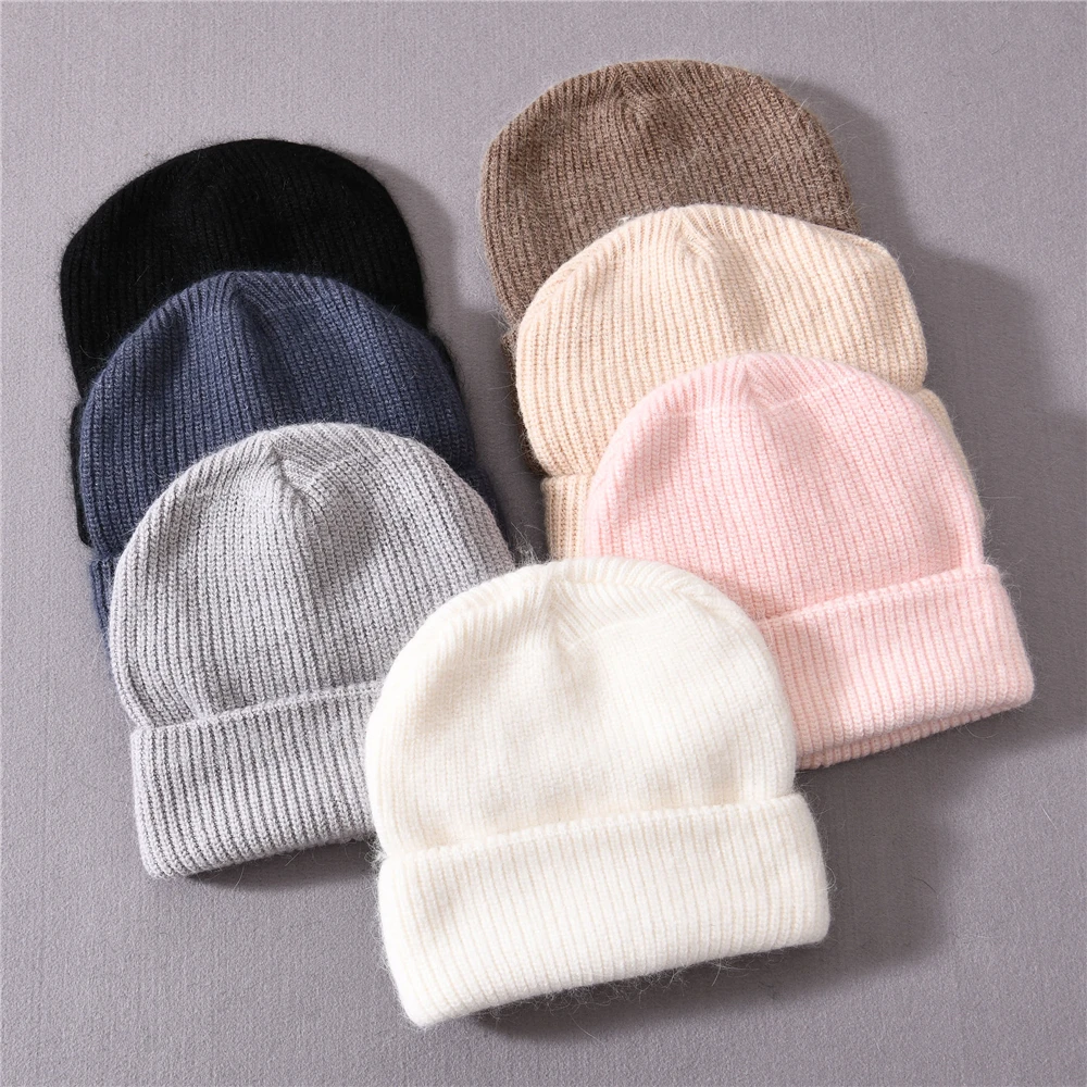 

Jaxmonoy New Style Cashmere Beanies Hat Women's Double Layer Warm Wool Soft Winter Skullies Solid Casual Unisex Kintted Cap