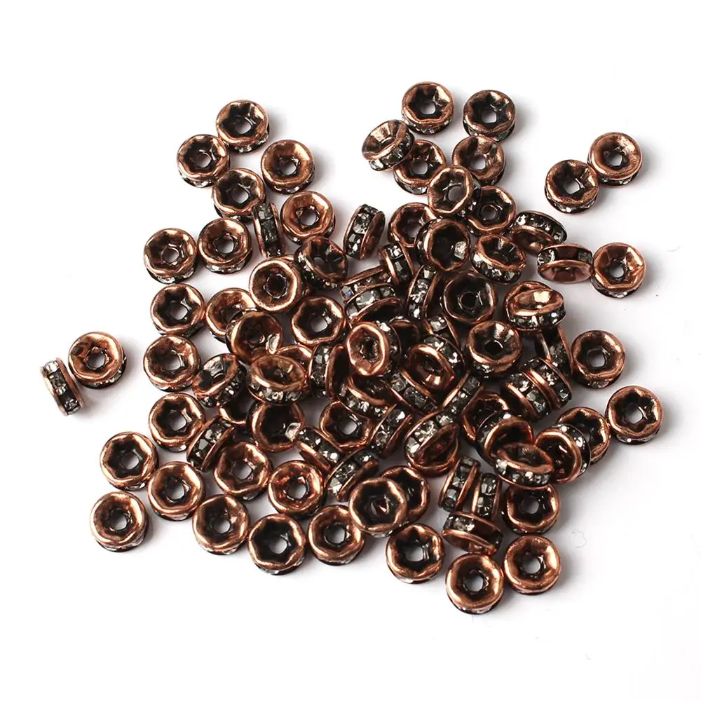 100pcs/lot Red Copper Rhinestone Rondelle Crystal Bead Big Hole Loose Spacer Beads for DIY Jewelry Making Accessories Supplie