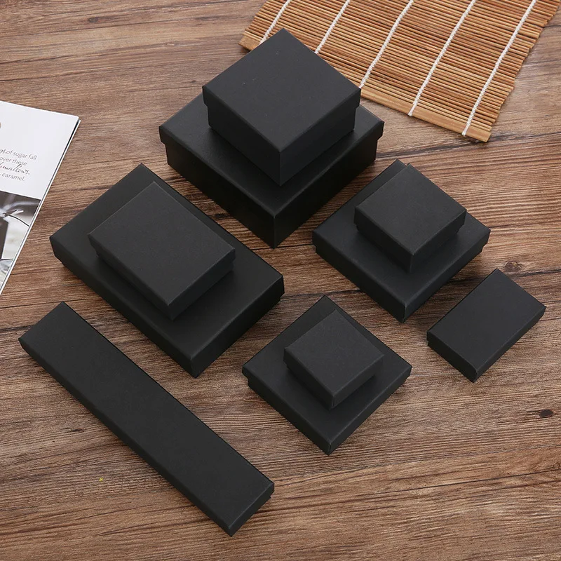 12pcs Cardboard Jewelry Set Box for Ring Necklace Rectangle Tan Black 5X5X3cm 7x9x3cm 9x9x3cm Travel Jewelry Organizer Case