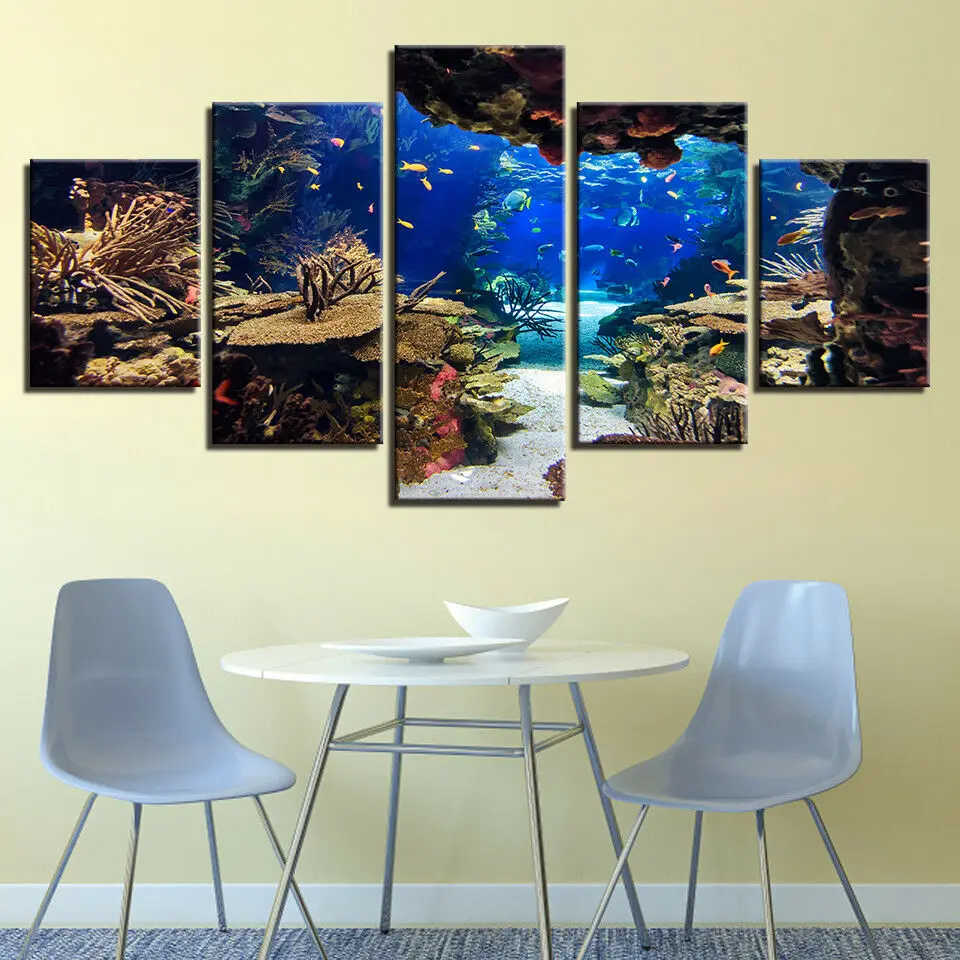 

No Framed Underwater Sea Fish Coral Reefs 5 Pcs Canvas Picture Print Wall Art Canvas Painting Wall Decor for Living Room