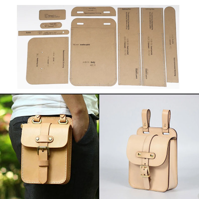 Leather Tools men waist pocket holder Kraft Paper Stencil DIY Handmade Leather Craft Design Template English Versoin