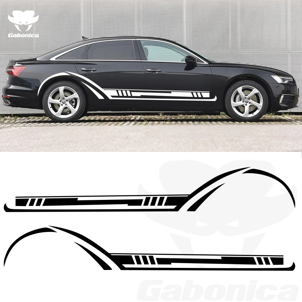 

New 2PCS Car Stripes Side Stripe Skirts Sticker Decals Car Stickers For Audi VW Ford BMW Benz Renault Auto Body Car Accessories