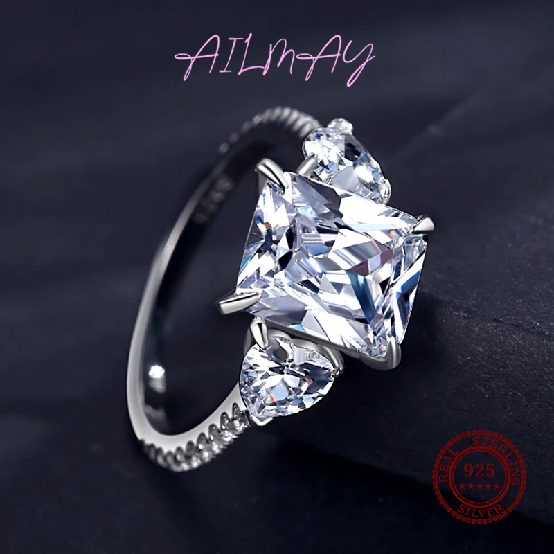 Ailmay Exquisite Luxury Rectangle 3ct  AAAAA CZ Ring 925 Sterling Silver Rings For Women Wedding Engagement Fine Female Jewelry