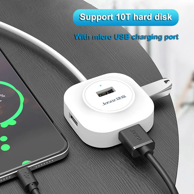 Jasoz USB HUB 4-Port Expander Adapter With Micro USB Charge Power Port Multi 2.0 USB Splitter For Hard Disk PC Mouse Keyboard