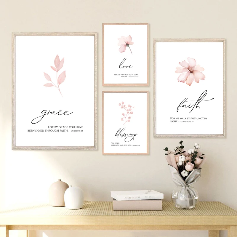 Gnade Glauben Liebe Segen Bibel Vers Wand Kunst Leinwand Malerei Zitat Poster und Drucke Abstrakte Blumen Home Decor Bilder