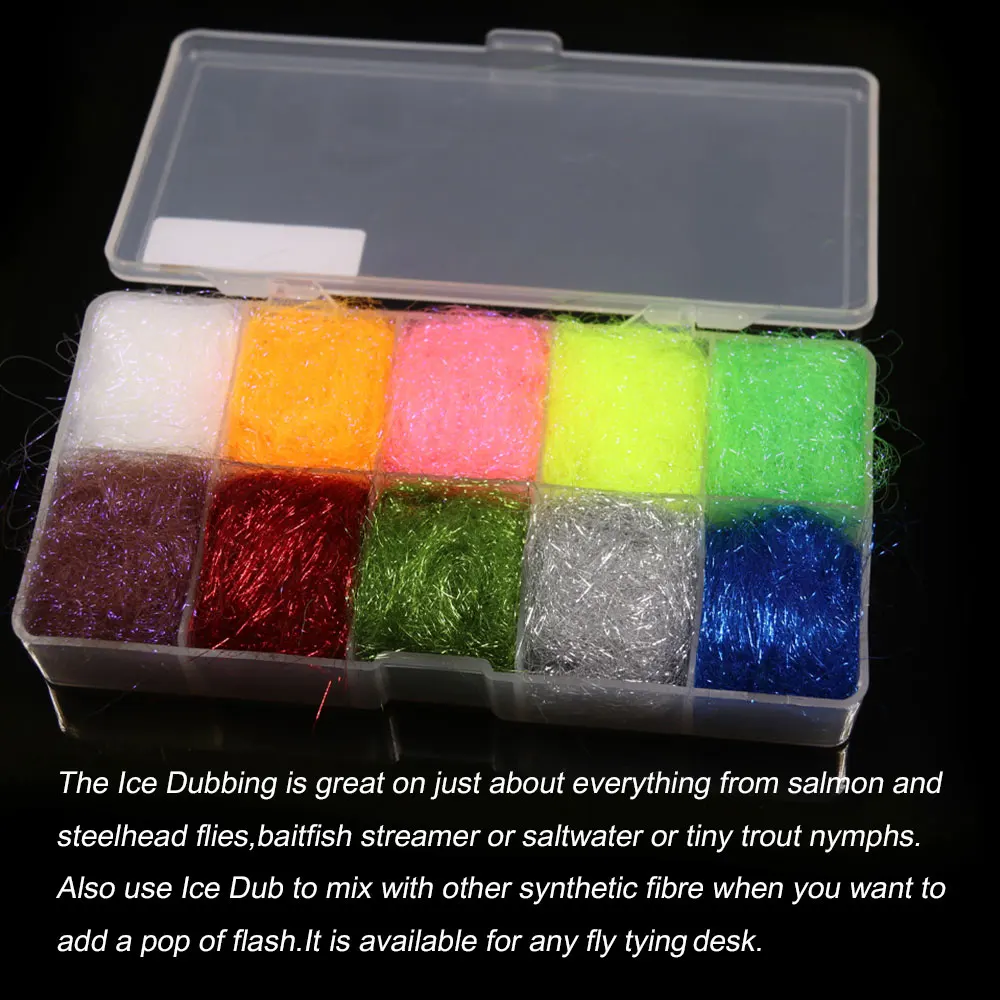 ICERIO10 Colors Dub Kit-Ice Dub/Hare Dub Set Synthetic Fiber Fly Tying Material For Tying Czech scud Nymphs Streamers Fly Lures