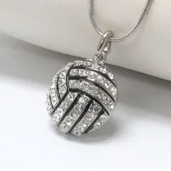 Fashion Crystal Volleyball Shape Pendant Necklace Link Chain Sports Jewelry For Teen Girls