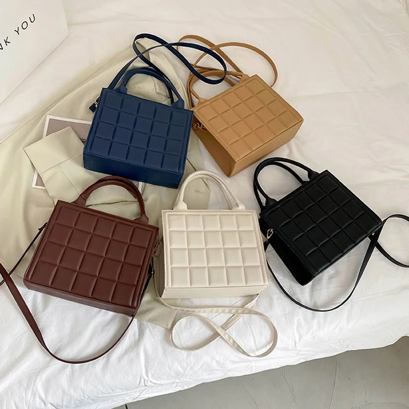 New Luxury Handbags Designer Women Shoulder Bag Fashion Plaid PU Leather Crossbody Bags Square Small Top-handle Bags Tote