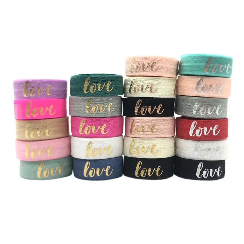 5Yard 15MM LOVE Metallic Foil Print Elastic Band Spandex Ribbon Sewing Trim Hand Bracelet Garment Accessories
