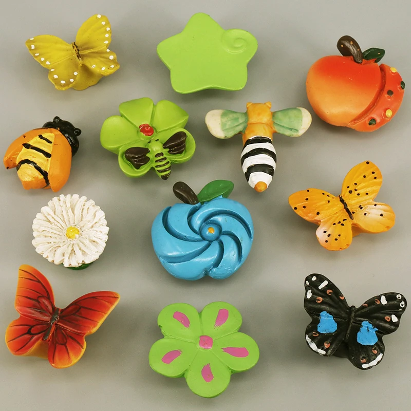 1x Children Bedroom Resin Handles Wardrobe Cupboard Drawer Pulls Knob Kitchen Door Rural Furniture Handles Flower Butterfly Bee