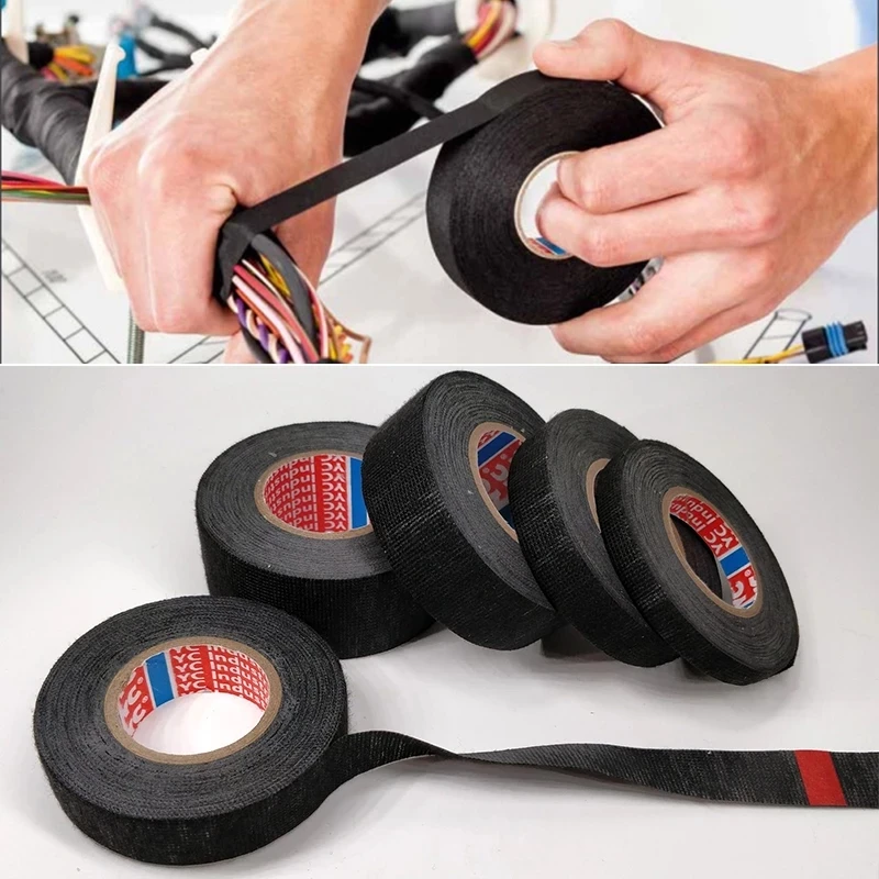 1pc Heat-resistant Adhesive Cloth Fabric Tape For Car Auto Cable Harness Wiring Loom Protection Width 9/15/19/25MM Length 15M