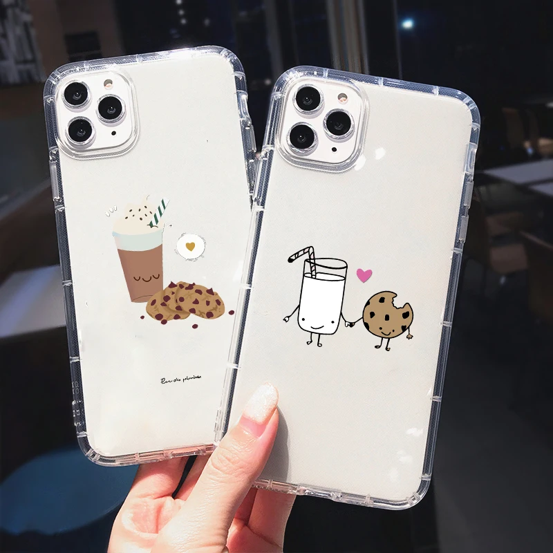 JAMULAR Cute Milk Biscuits BFF Couple Phone Case For iPhone 13 12 Pro Max mini 11 7 XS X XR SE20 8 6Plus Clear Soft TPU Fundas