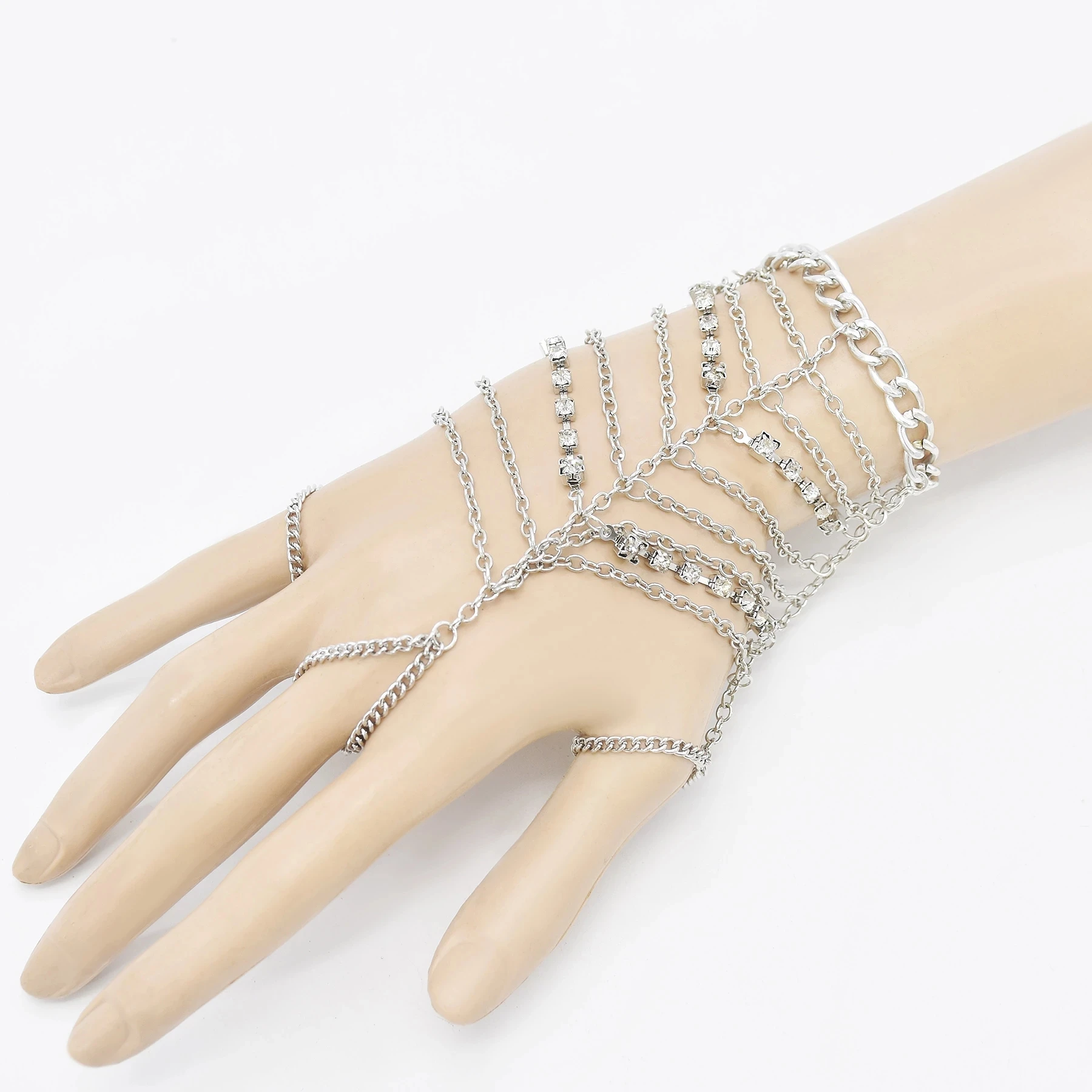 New Indian Boho Women Metal Chain Bracelets Crystal Rhinestone Finger Slave Chain Bracelets Bridal Afghan Wedding Party Jewelry