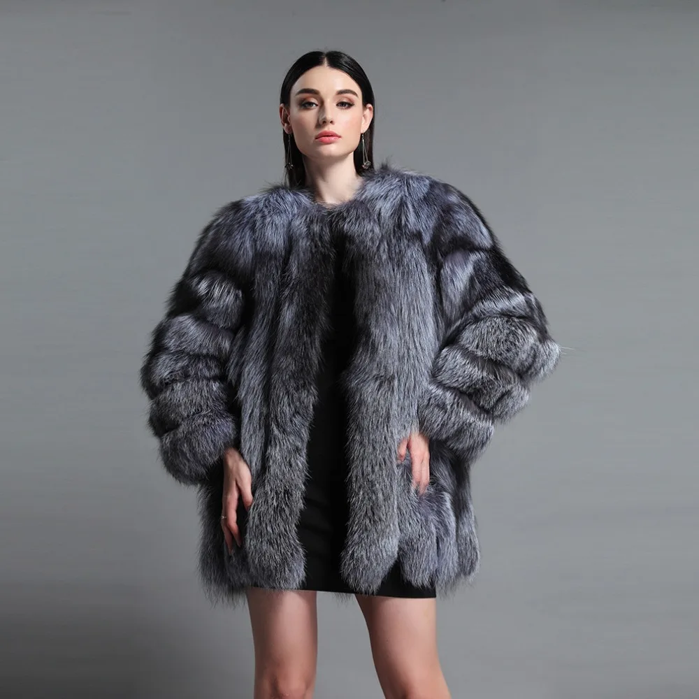 

Real Fox Fur Coat Super Luxury Fur Overcoat Garment Jacket Winter Cool Style Ladies' Dress Full Sleeves FS14183